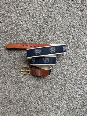 Navy Canvas Belt Brown Leather Accents & Brass Buckle St. Lawrence University